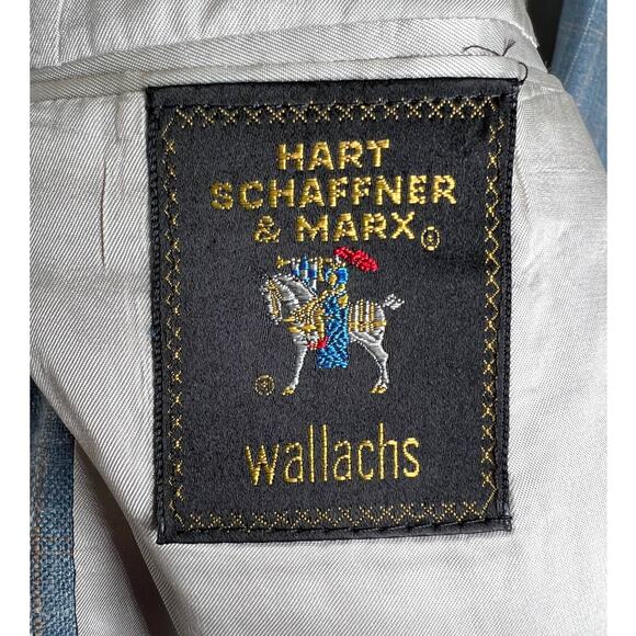 Hart Schaffner Marx Vintage Mens 38R Plaid 100% WOOL Blazer Jacket 2 Button Blue - Picture 8 of 8